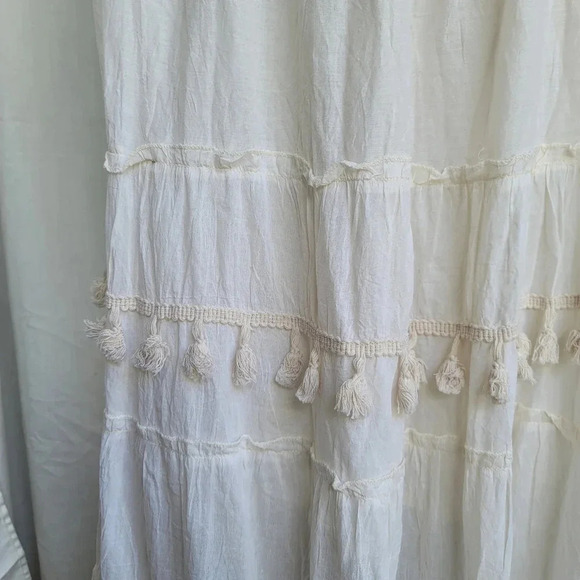 NWT White Maxi Dress Sleveless Embroidere Trim Tassels Flowy Summer Beach Long S - Picture 15 of 16